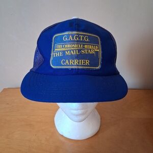 VTG 1980s Young An Chronicle Herald Mail Star Carrier Blue Trucker Hat Snapback